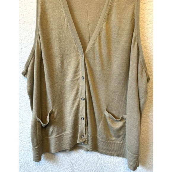 MICHAEL Michael Kors Sweater Vest L XL Beige Oversized Button Up Lightweight - Picture 2 of 9